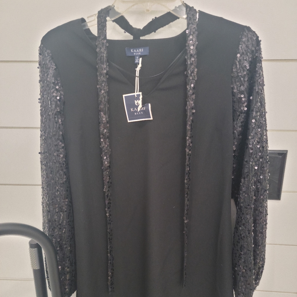 Karri Blue Black Sequined Sleeve Dress